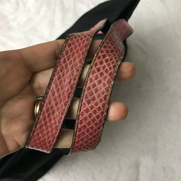 Kate Spade NY 14258 black nylon shoulder bag tote pink python leather straps - Picture 10 of 14